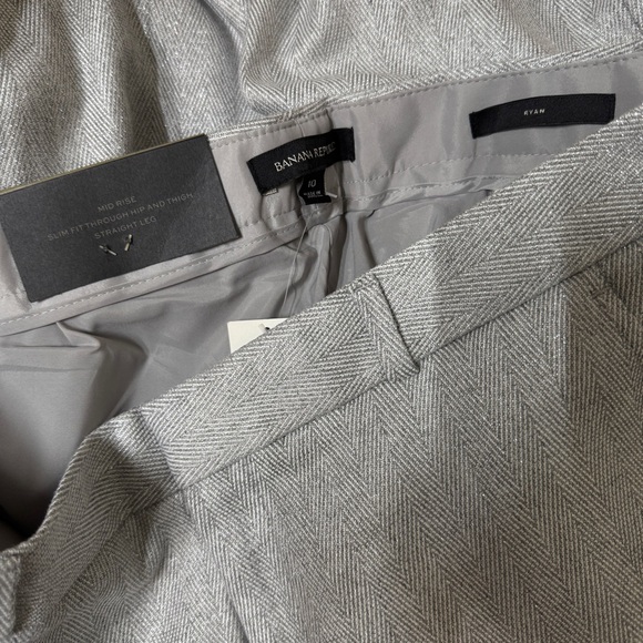 {Banana Republic} "Ryan" Silver Metallic Herringbone Tweed Straight Leg Pants - Picture 5 of 7